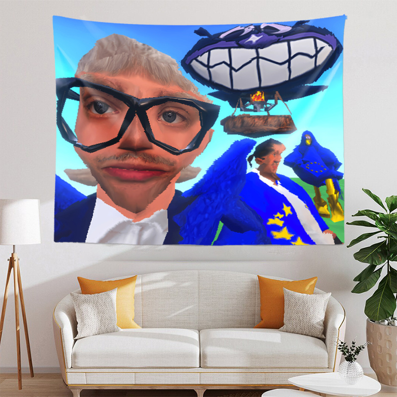 Retro Gaming Meme - VIKAMA Low-Poly-Cartoon-Meme-Wandteppich im Retro-Gaming-Stil für Scherzartikel