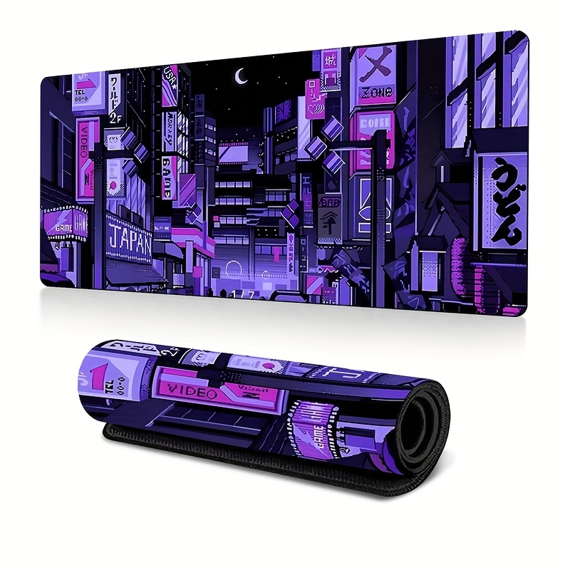 Retro Gaming Tokyo - XXL Tokyo Street Schreibtischunterlage, lebendiges lila