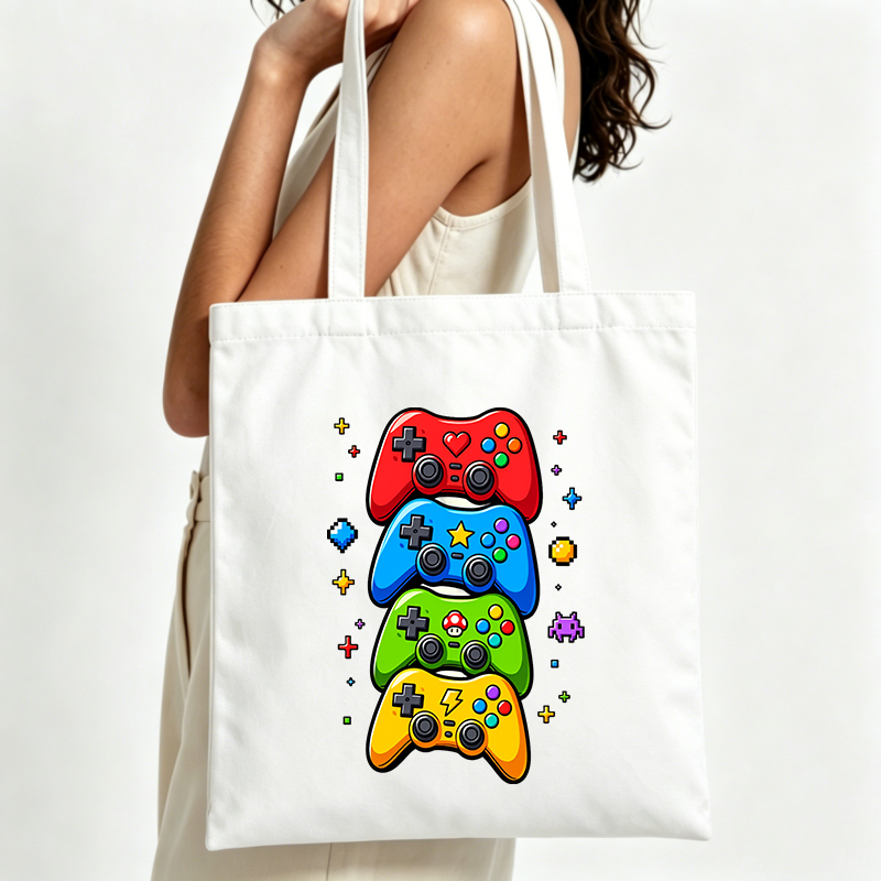Retro Gaming Shops - Grafische Canvas-Tragetasche mit Gaming-Controller-Motiv, Retro-Stil für