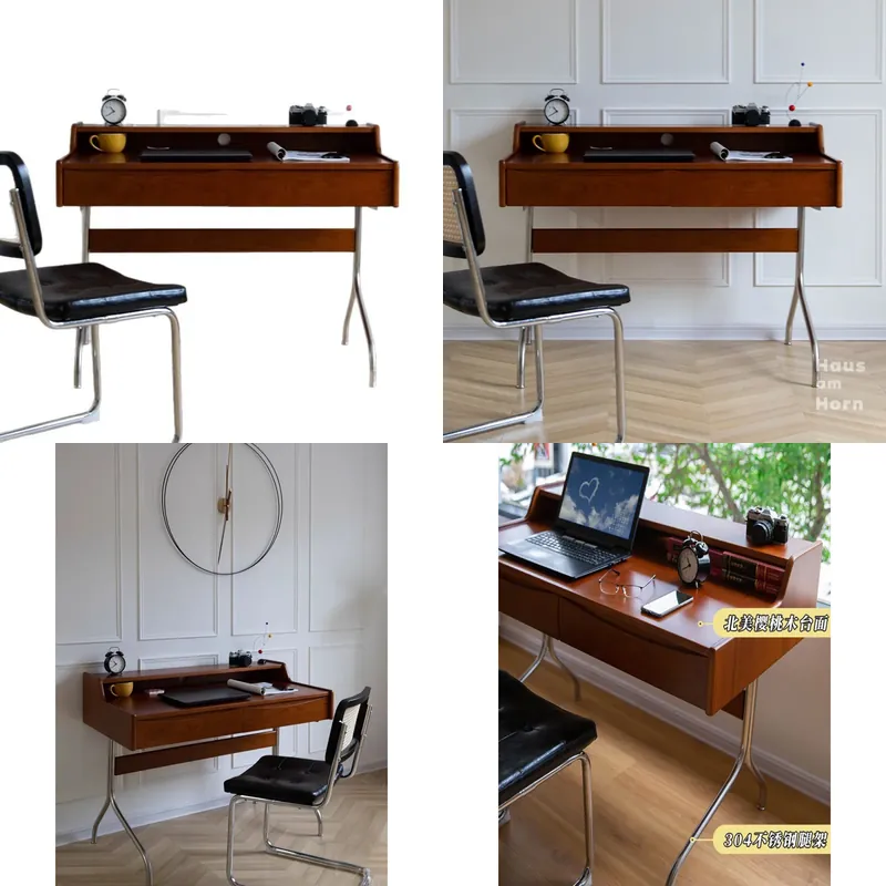Retro Gaming Desk Setup - Retro-Schreibtisch aus Massivholz, kompakter Schreibtisch für
