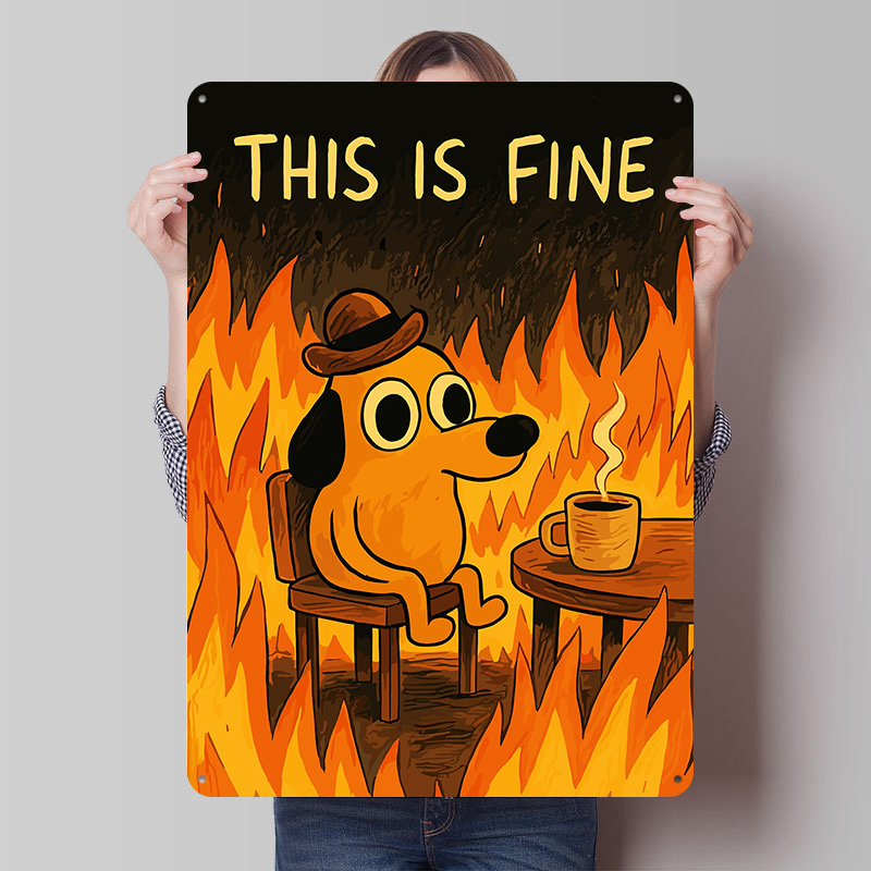 Retro Gaming Meme - This Is Fine Hundememe Metallposter Individuelle